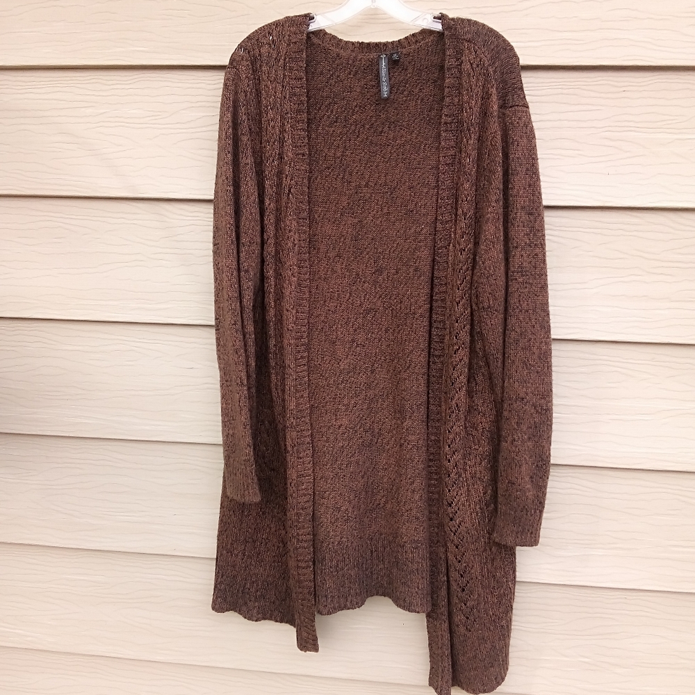 Allie and Rob brown knit cardigan, open front, great condition, 2X